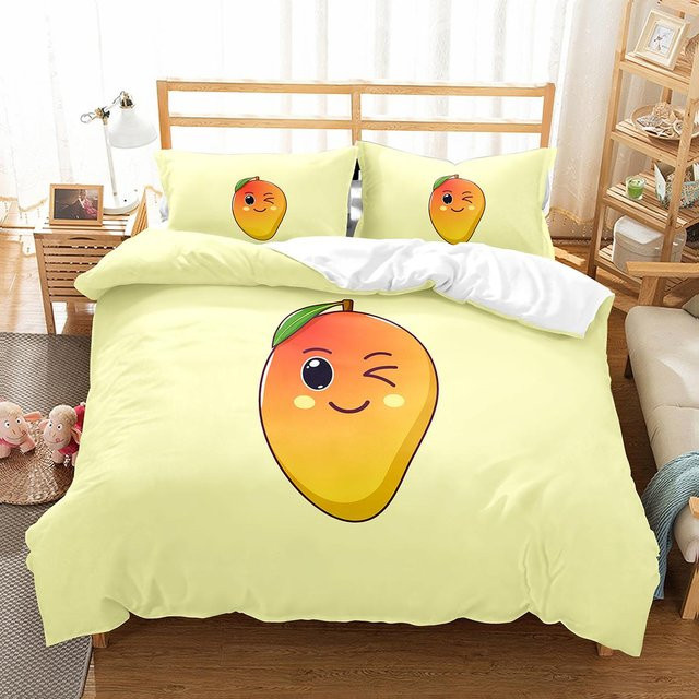 Binchi Bettwäsche-Set Mango mit Fruchtmuster, 3-teilig, Gelb/Mehrfarbig, B/H: 140 x 200 cm - Bild 1