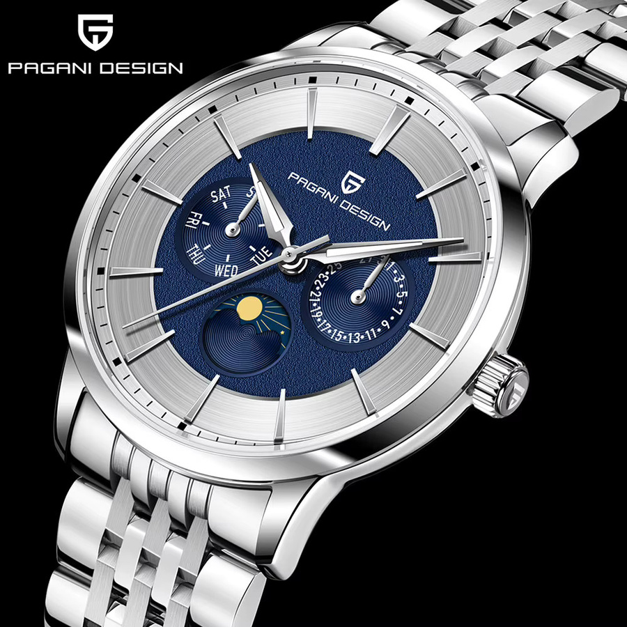 PAGANI DESIGN Armbanduhr, Quarz, Edelstahl, Blau, 40 mm, Herren - Bild 2
