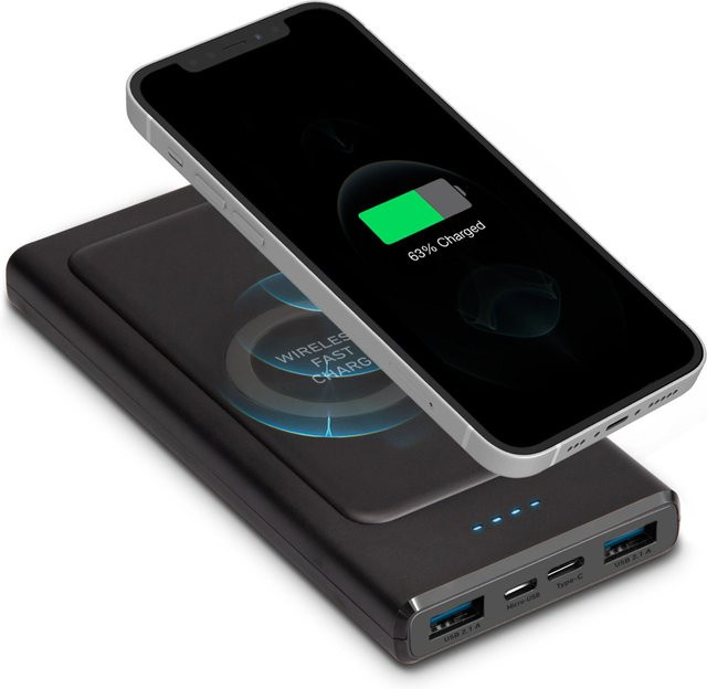 Wireless Powerbank von SBS mit 10.000mAh in Schwarz mit USB-A, USB-C und Micro-USB Anschlüssen - Bild 1