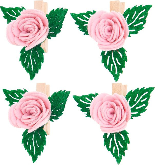 Rico Design Klammer mit floralem Rosenköpfe und Blättern in Rosa - Bild 1