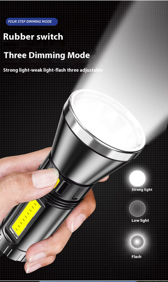 ESMARTER USB wiederaufladbare LED-Taschenlampe mit COB-Seitenlicht in Schwarz - Bild 3