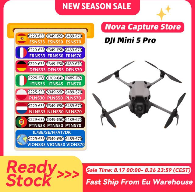 DJI Mini 5 Pro Ultraleichte und zusammenklappbare Drohne mit 1-Zoll CMOS Kamera und omnidirektionaler Hinderniserkennung in Grau - Bild 1