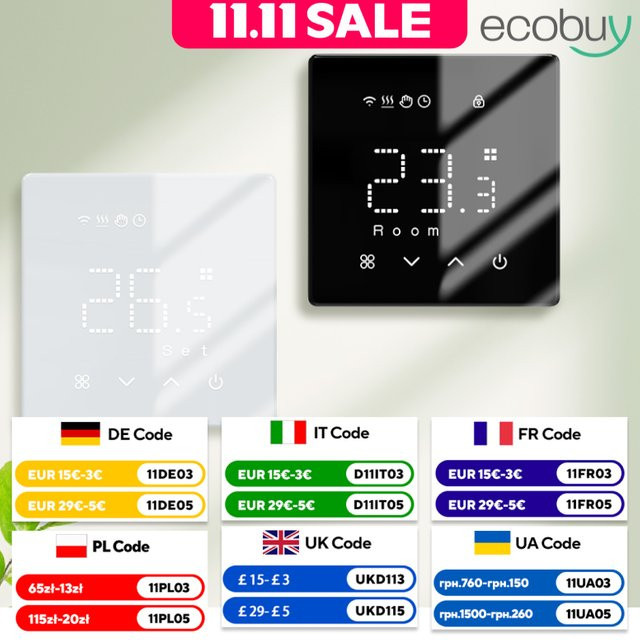 Tuya Wifi Smart Thermostat für Gasheizungen zur Raumtemperatursteuerung, Batteriebetrieben, Farben: Weiß oder Schwarz - Bild 1