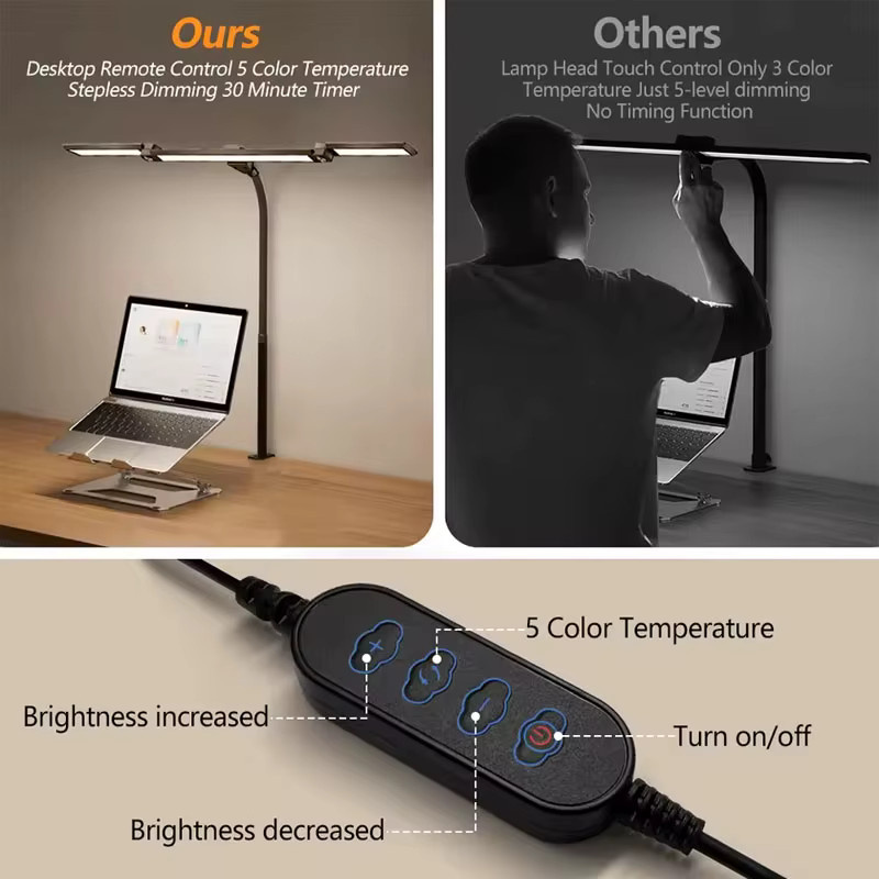 TLEDMP LED-Schreibtischlampe in Schwarz mit stufenloser Dimmung, flexibler Klemmhalterung und verstellbarem Schwanenhals für Home-Office und zum Lesen - Bild 2