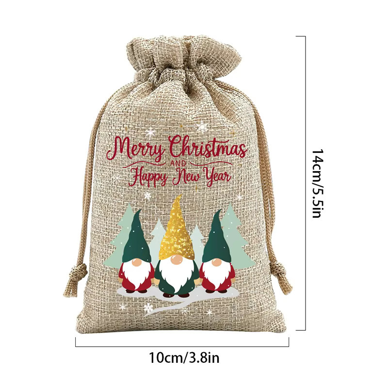 6 Stück Weihnachts-Geschenktüten aus Jute in Beige mit Kordelzug als wiederverwendbare Geschenkverpackung für Kekse und Süßigkeiten - Bild 6