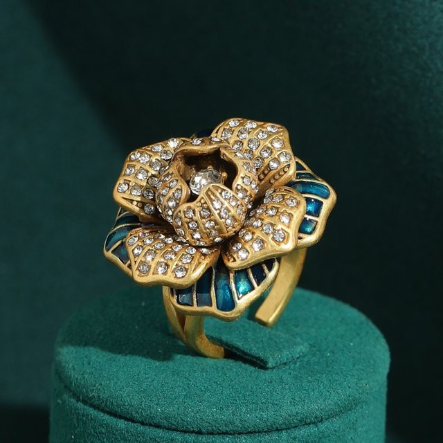 Icareu Ringe, Rosenblüten, Blaues Emaille, Strass, Damen - Bild 1
