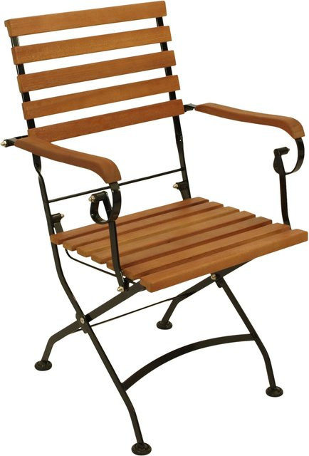 DEGAMO Klappsessel HOFGARTEN Set aus 2 Stück, Flachstahl Schwarz und geöltem Eukalyptus-Holz mit Armlehnen, FSC-zertifiziert - Bild 1
