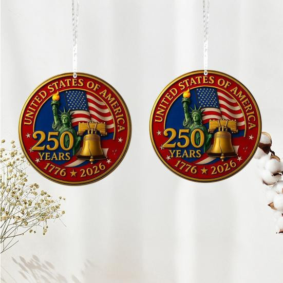 Aunel Hängedekoration US-Flagge zum 250. Jahrestag der Vereinigten Staaten, rundes Ornament aus Acryl und Metall, Multicolor - Bild 2