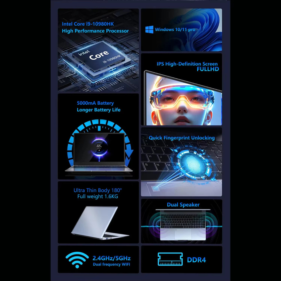 Intel Ultrabook Computer mit Core i9-10980HK, 15,6 Zoll Display, Windows 11 Pro, 32 GB DDR4, 2048 GB SSD, Silber - Bild 1