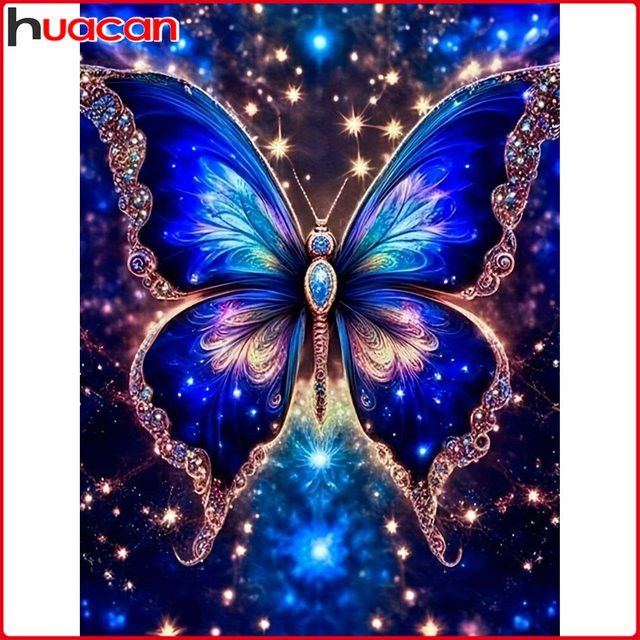 Huacan Diamantgemälde Blauer Schmetterling Diamantmosaik Tier-Komplettset in Blau - Bild 1