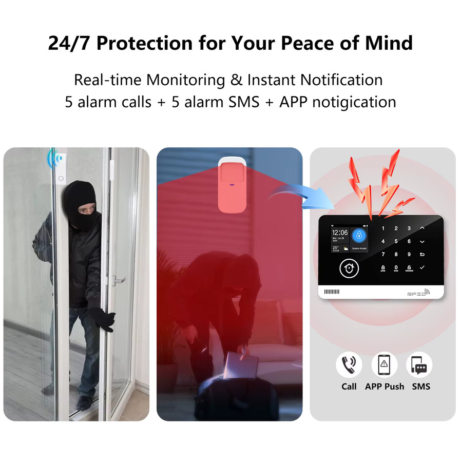 Tugard WiFi GSM Drahtloses Heimalarmsystem mit Überwachungskamera und App-Fernbedienung sowie Tür- und Fenstersensoren - Bild 2
