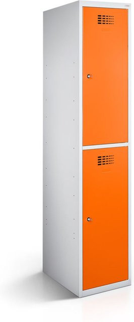 rotstahl Garderobenspind mit 2 Türen in Orange und lichtgrauem Korpus, B/T/H: 40 x 50 x 180 cm - Bild 1