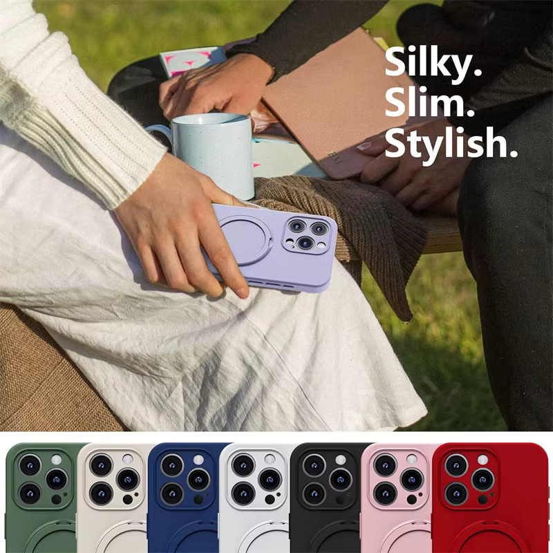 Newteneight Magnetische Klapphalterung aus flüssigem Silikon für MagSafe iPhone 12 bis 17 Pro Max Plus, Farbe: Pink - Bild 3