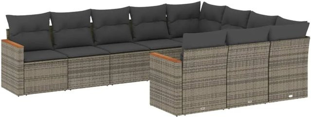 vidaXL 10-tlg. Garten-Sofagarnitur in L-Form aus Poly Rattan und Metall in Grau mit Kissen und Couchtisch - Bild 1