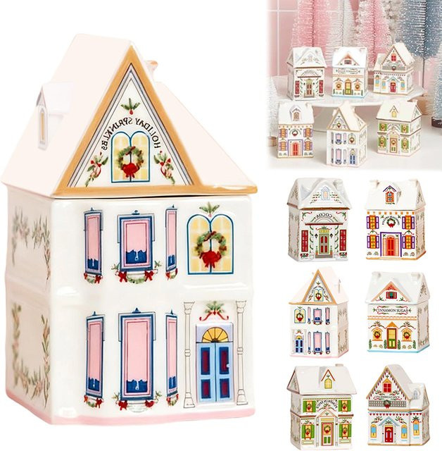 TPXCKz Mini Lebkuchenhaus Gewürzglas Set aus Keramik in Multicolor als festliche Weihnachtsdekoration - Bild 1
