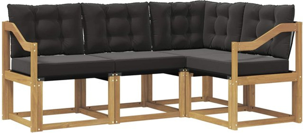 Modernes Outdoor-Sofagarnitur Set aus Akazienholz mit Textilene-Kissen von vidaXL, 4-teilig, Weiß und Schwarz - Bild 1