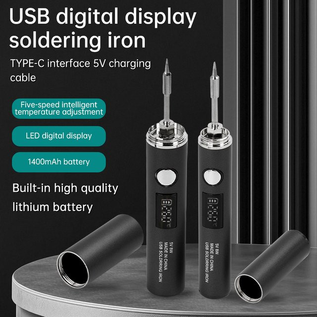 Aideepen Mini-Lötkolben USB elektrischer Lötkolben mit Typ-C-Anschluss und 5 Temperatureinstellungen in Schwarz - Bild 1