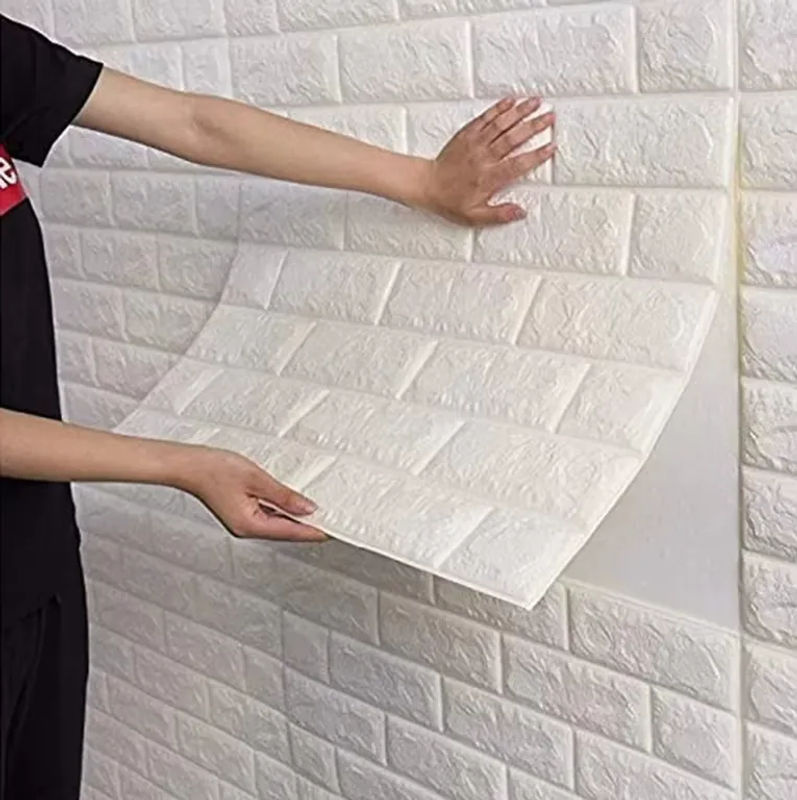 Selbstklebende 3D-Ziegelstein Wandtapete von ctzsoop in Weiß, Wasserdichte Vinylwandaufkleber für Badezimmer und Küche, B: 70 cm, H: 100 cm - Bild 2