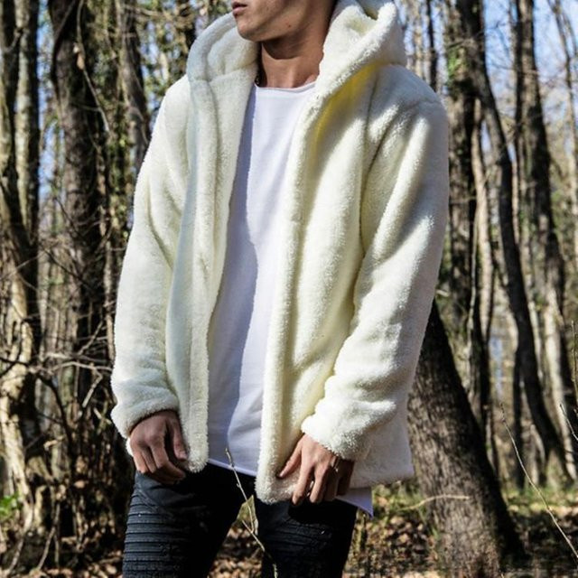 Kapuzenmantel Plüschmantel, weiß, XL, Herren - Bild 1