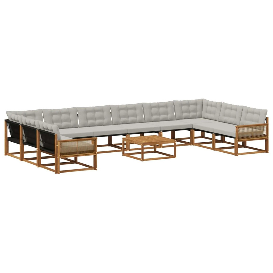 vidaXL Outdoor-Sofagarnitur L-Form aus massivem Akazienholz mit 11 Kissen in Natur und Hellgrau - Bild 2