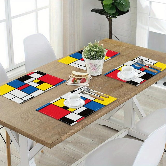 VIKAMA Tischsets im Mondrian-Stil mit geometrischem Farbblock-Design aus PVC, Mehrfarbig, Rechteckig - Bild 1