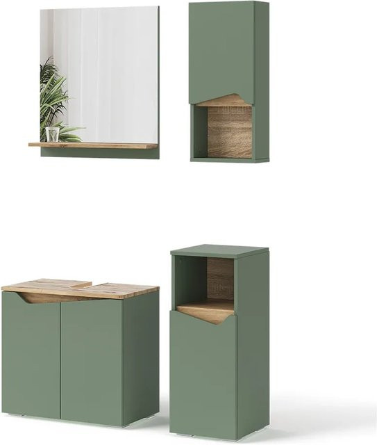 Vicco Badmöbel-Set Marelle in Grün/Artisan, modernes 4-teiliges Set mit Waschtischunterschrank, Spiegelschrank und Wandelementen, matt - Bild 1