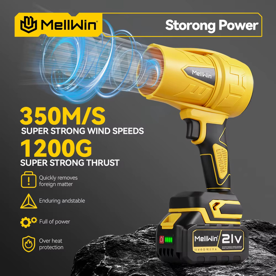MELLWIN Turbo-Lüftergebläse Jet Violent Hand-Laubbläser mit 300.000 U/min, bürstenlos und akkubetrieben für Makita 18V LXT Akkus, Gelb - Bild 5
