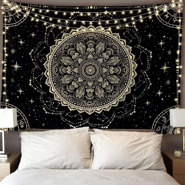 Böhmischer Mandala Wandteppich von JMG Household Supplies in Schwarz, abstrakte Wandbehängung im Boho-Stil, Breite: 60 cm, Höhe: 90 cm - Bild 1