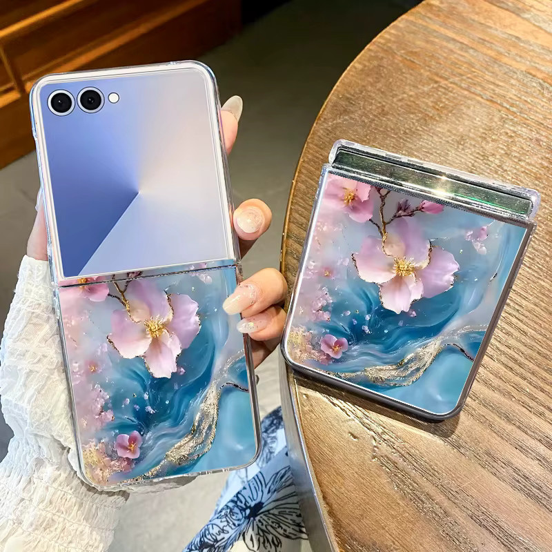 MOESOE Handyhülle mit Marmor-Blumenmuster für Samsung Galaxy Z Flip 7 FE 6 5 4 3, transparente Schutzhülle in Multicolour - Bild 2