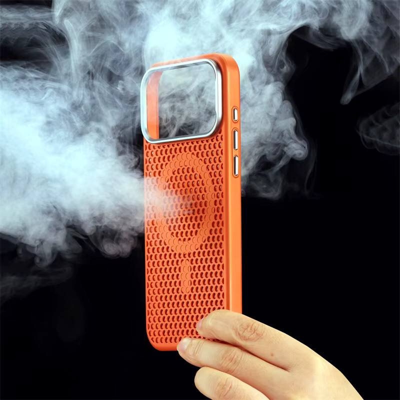 SUNWARD MagSafe Handyhülle mit Wabenmuster-Netzgewebe zur Wärmeableitung für iPhone 12 bis iPhone 17 Pro Max, stoßfeste PC-Hartschale, Schwarz oder Orange - Bild 3