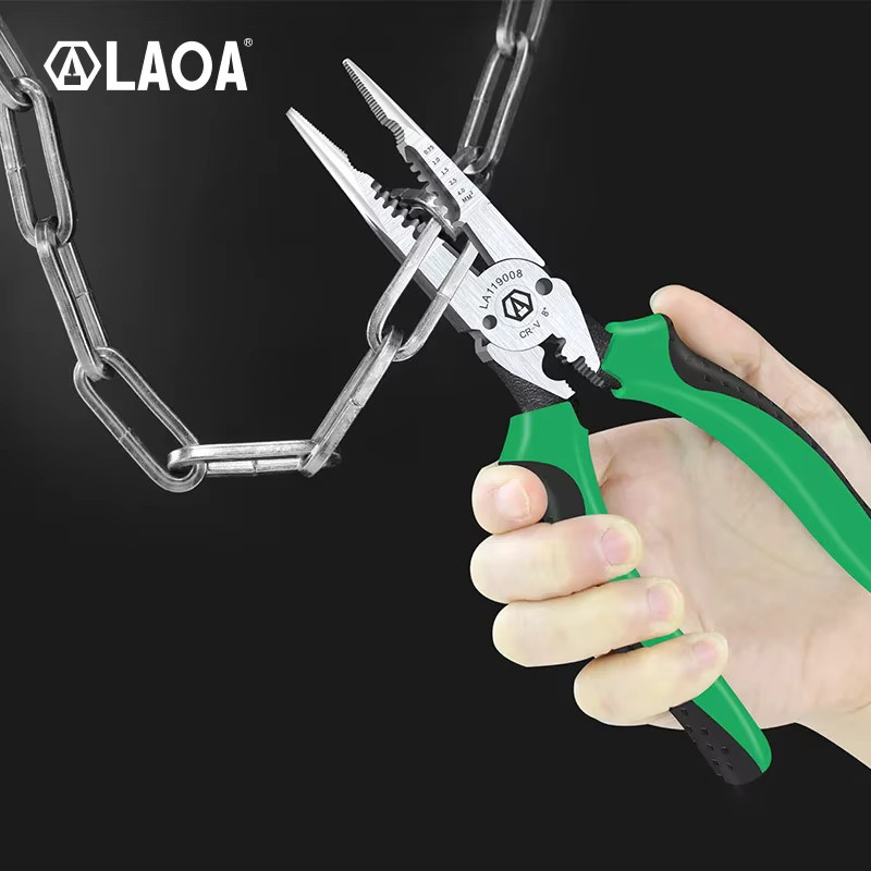 LAOA Multifunktionszange 6-in-1 aus Chrom-Vanadium in Grün, Abisolierzange 0,7-4,0 mm und Drahtschneider, 8 Zoll Spitzzange - Bild 4