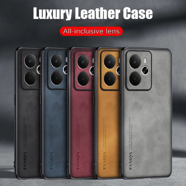 Realme Handyhülle aus Lammfell-Leder mit TPU-Stoßstange in Schwarz für Realme 14, 13 Pro und 12 Pro - Bild 1