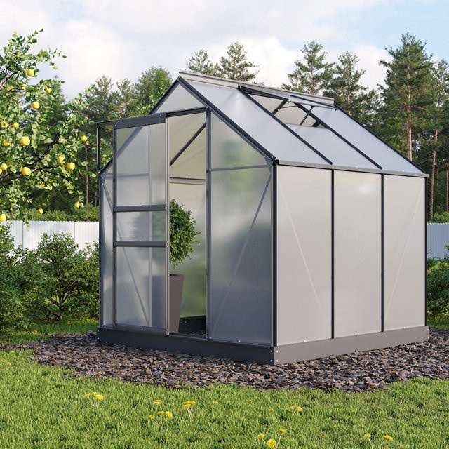 Vitavia Gewächshaus Planet 3800 Schwarz mit Fundamentrahmen, Polycarbonat und Schiebetür, 3,8 m² - Bild 1