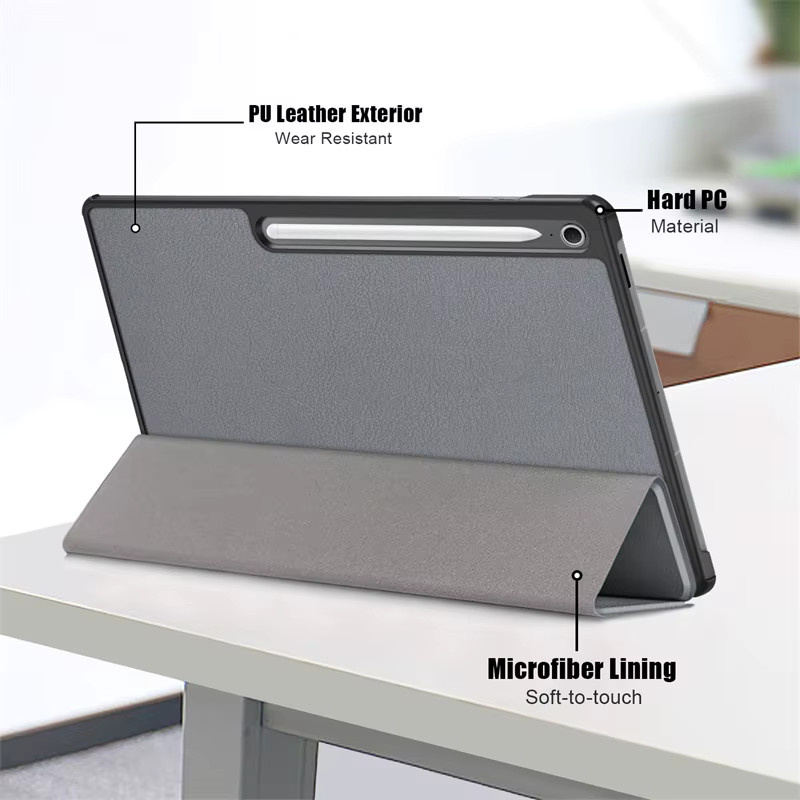 Samsung Galaxy Tab S10 FE Plus Smart Cover Trifold Schutzhülle aus PU Leder in Grün oder Grau - Bild 4