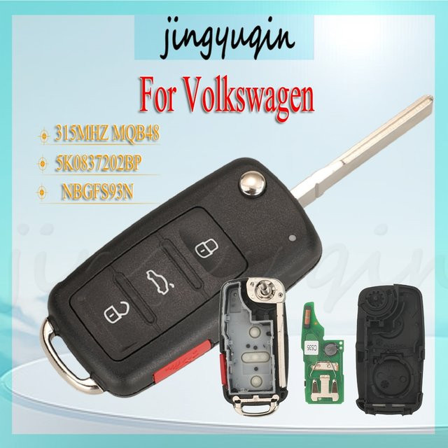 Jingyuqin Klappfernbedienung für Volkswagen mit 3 + 1 Tasten, 315 MHz, Farbe: Schwarz - Bild 1