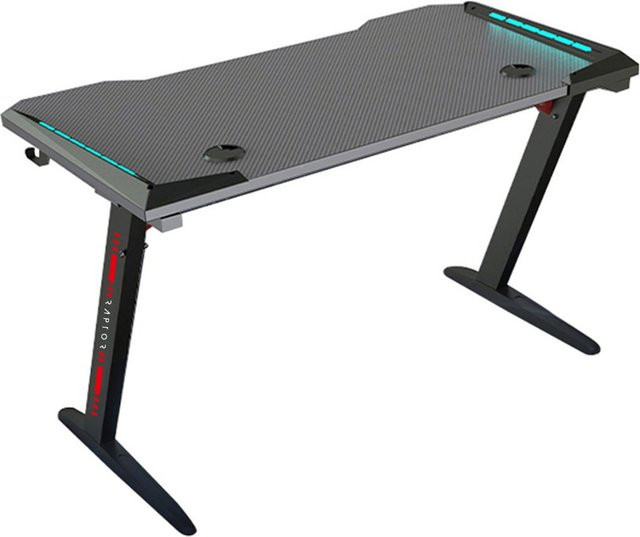 RAPTOR-GAMING GT-100 Gaming Desk in Schwarz mit Kabeldurchlass und Stahlgestell - Bild 1