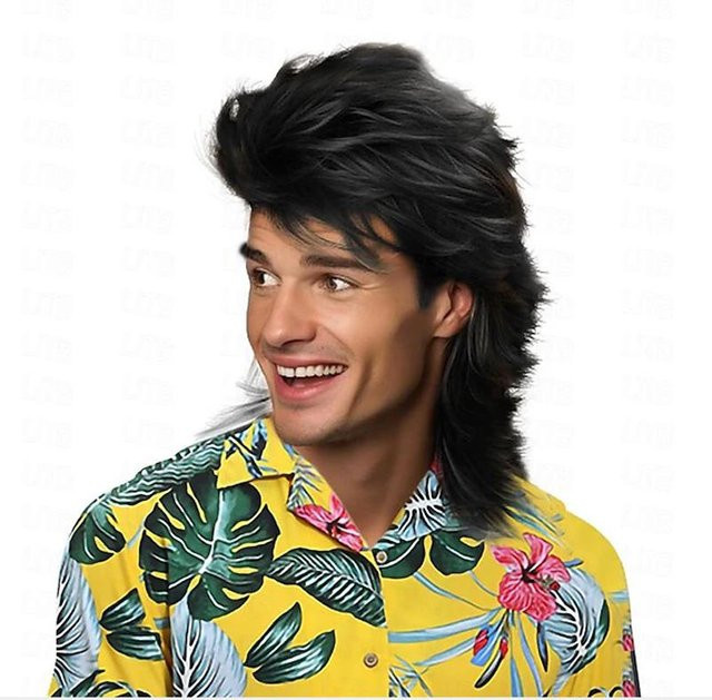 HAIRJOY Synthetische Mullet-Perücke für Herren, 12 Inches, Schwarz - Bild 1