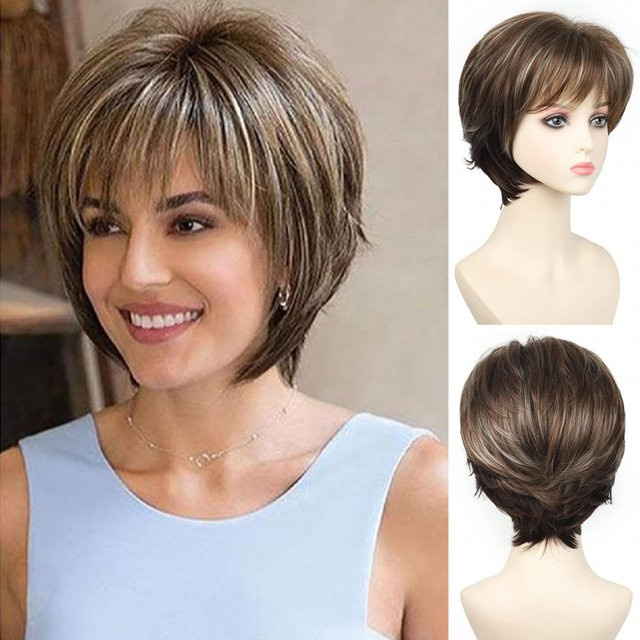 Suri Hair Perücke Damen, kurz, goldbraun blond, geschichtet, mit Pony - Bild 1