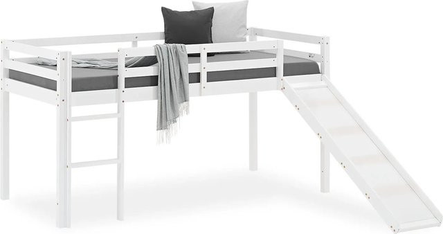 Homestyle4u Kinderbett mit Rutsche aus Kiefernholz in Weiß, B/T/H: 90 x 200 x 143 cm - Bild 1