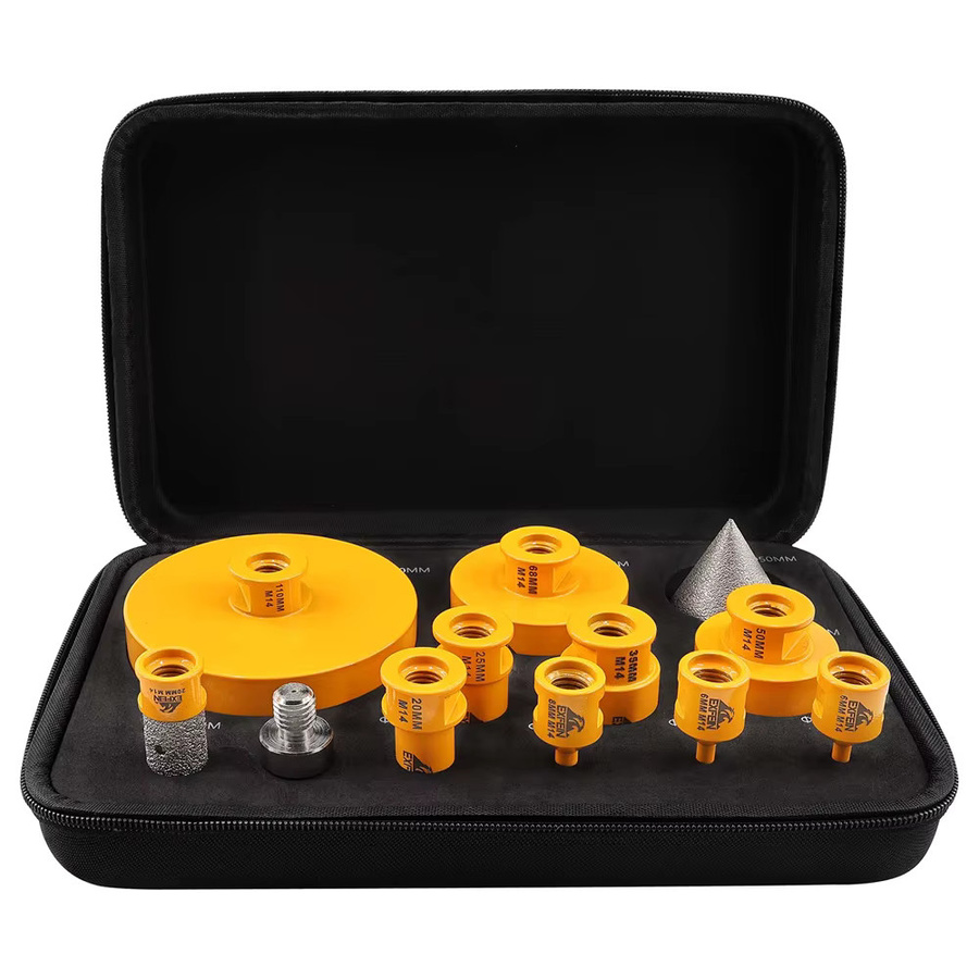 EXFEIN Diamant-Fliesenbohrer-Set, 12-teilig mit Fingerfräser, Fasenbits und Adapter, Durchmesser: 6 mm, 8 mm, 20 mm, 25 mm, 35 mm, 50 mm, 68 mm, 110 mm - Bild 7