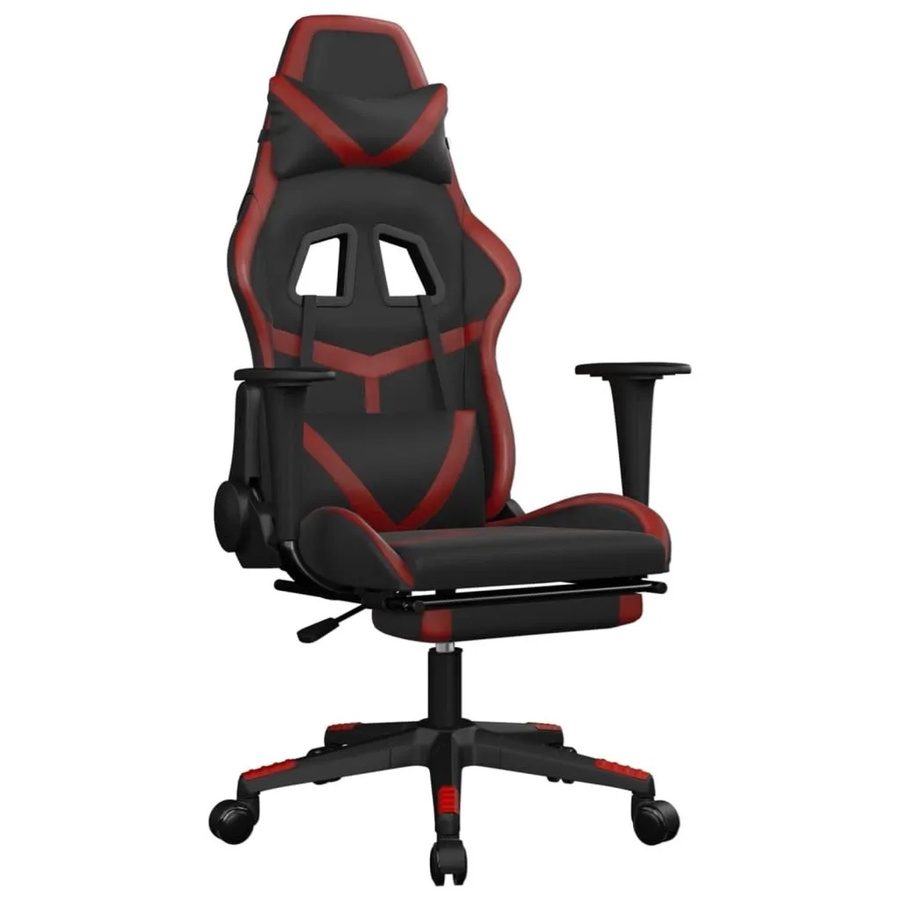 vidaXL Gaming-Stuhl mit Massagefunktion und Fußstütze in Schwarz-Rot aus Kunstleder - Bild 2