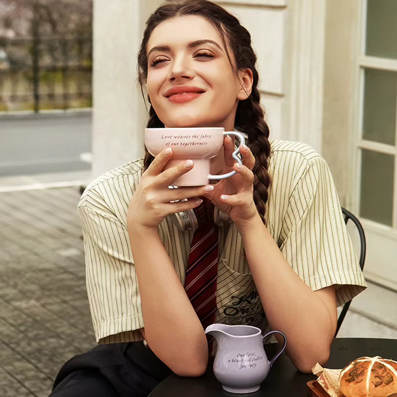 SOLECASA Kaffeetassen-Set aus Keramik in Rosa mit Deckel, verschiedene Fassungsvermögen von 230 ml - Bild 2