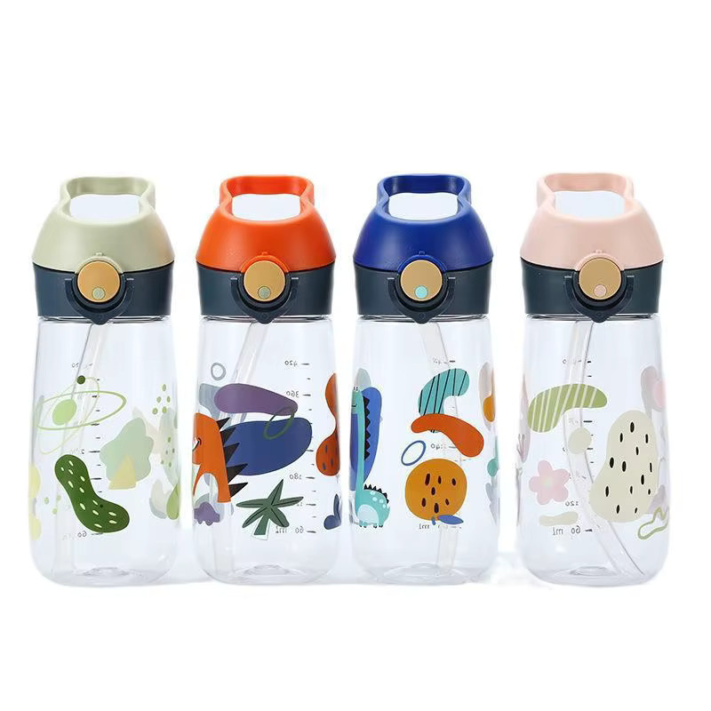 AIWILL Kinder Trinkflasche aus Kunststoff mit Strohhalm, BPA-frei, Pink, 450 ml - Bild 2
