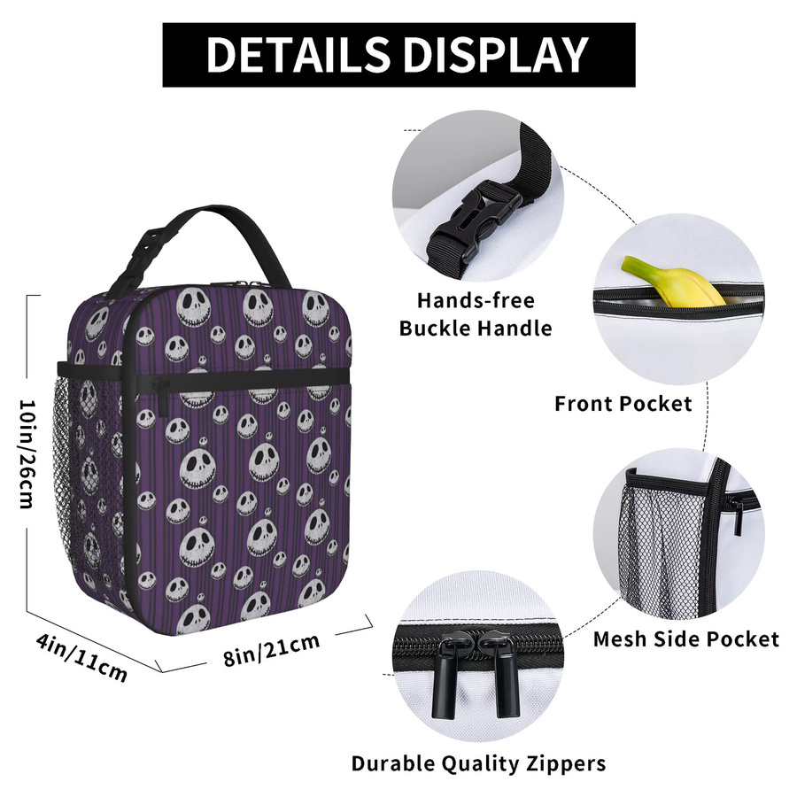 Potdemiel Skellingtones Skull Isolierte Lunchtasche in Lila, Tragbare Thermo-Kühlbox für Bento-Box, Schule und Büro, B/H/T: 26,0 x 21,0 cm - Bild 3