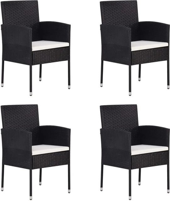 Furnicato Gartenstuhl-Set aus Polyrattan mit Kissen in Schwarz und Cremeweiß, 4 Stück - Bild 1