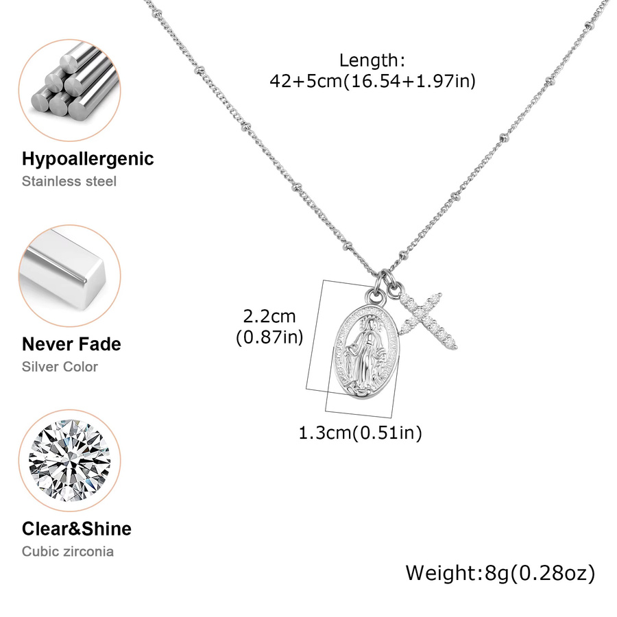 Vnox Halskette Edelstahl, Zirkonia, Silber, Damen - Bild 2