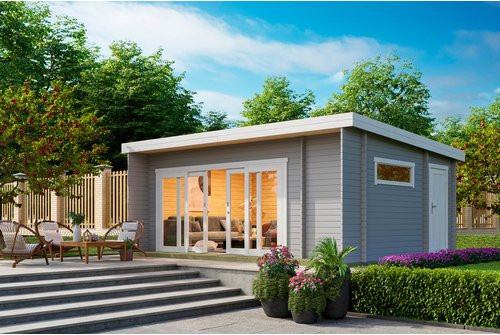 Lasita Gartenhaus Java Pultdach in Lichtgrau aus Holz in Blockbohlenbauweise B/H/T: 348 x 256,5 x 470 cm - Bild 3