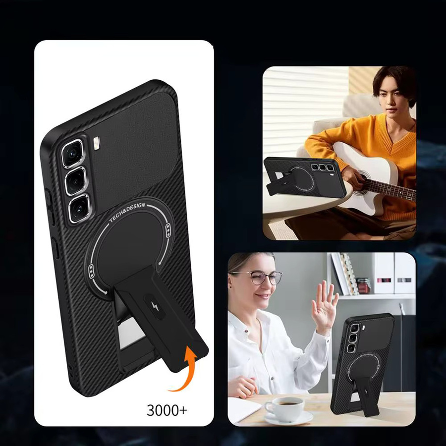 Magnetische Schutzhülle mit Carbon-Faser-Muster für Infinix Hot 60 Pro Plus, Hot 60, 60i, 40i, Note 50, 40 Pro in Schwarz mit Wireless Charging Funktion - Bild 2