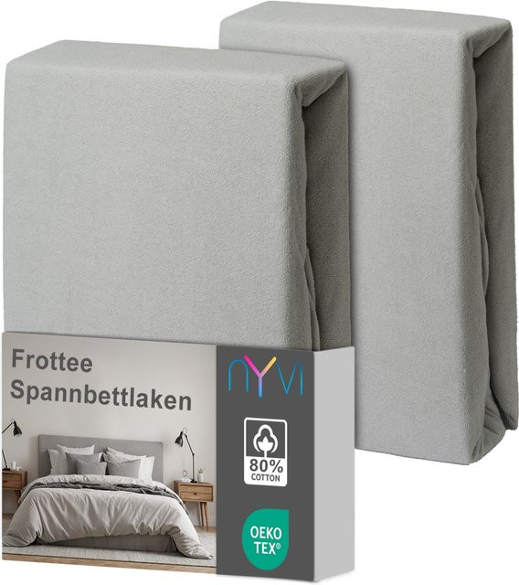 NYVI DreamScience Frottee Spannbettlaken 2er Pack, Farbe: Silber, B/T: 160 x 200 cm - Bild 1
