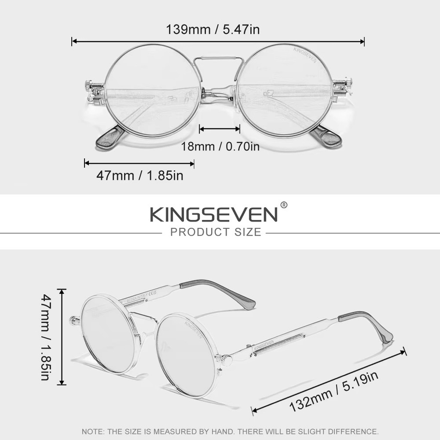 KINGSEVEN Sonnenbrille, Runde Form, Vollrand, Metall, Schwarz, Unisex, polarisiert - Bild 3